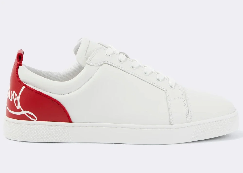 Christian Louboutin Mens Fun Louis Junior Flat White Red Low Top Sneaker 48 15